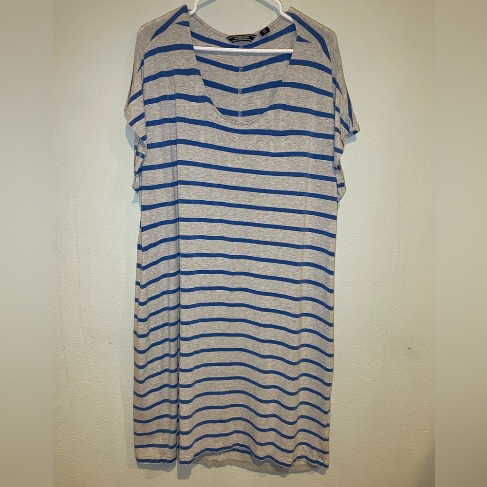 Lands End Striped Gray and Blue Dress